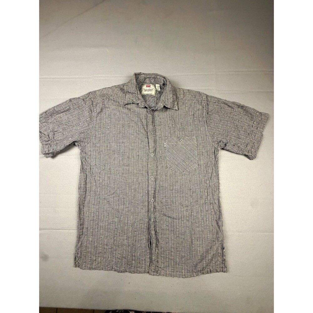Vintage Levis Men's L Black White Check Cotton Woven Short Sleeve